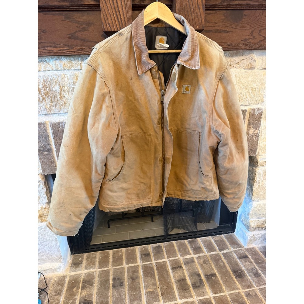 Vintage Carhartt XL Brown Duck Jacket Union Made USA Quilted Lined Distressed